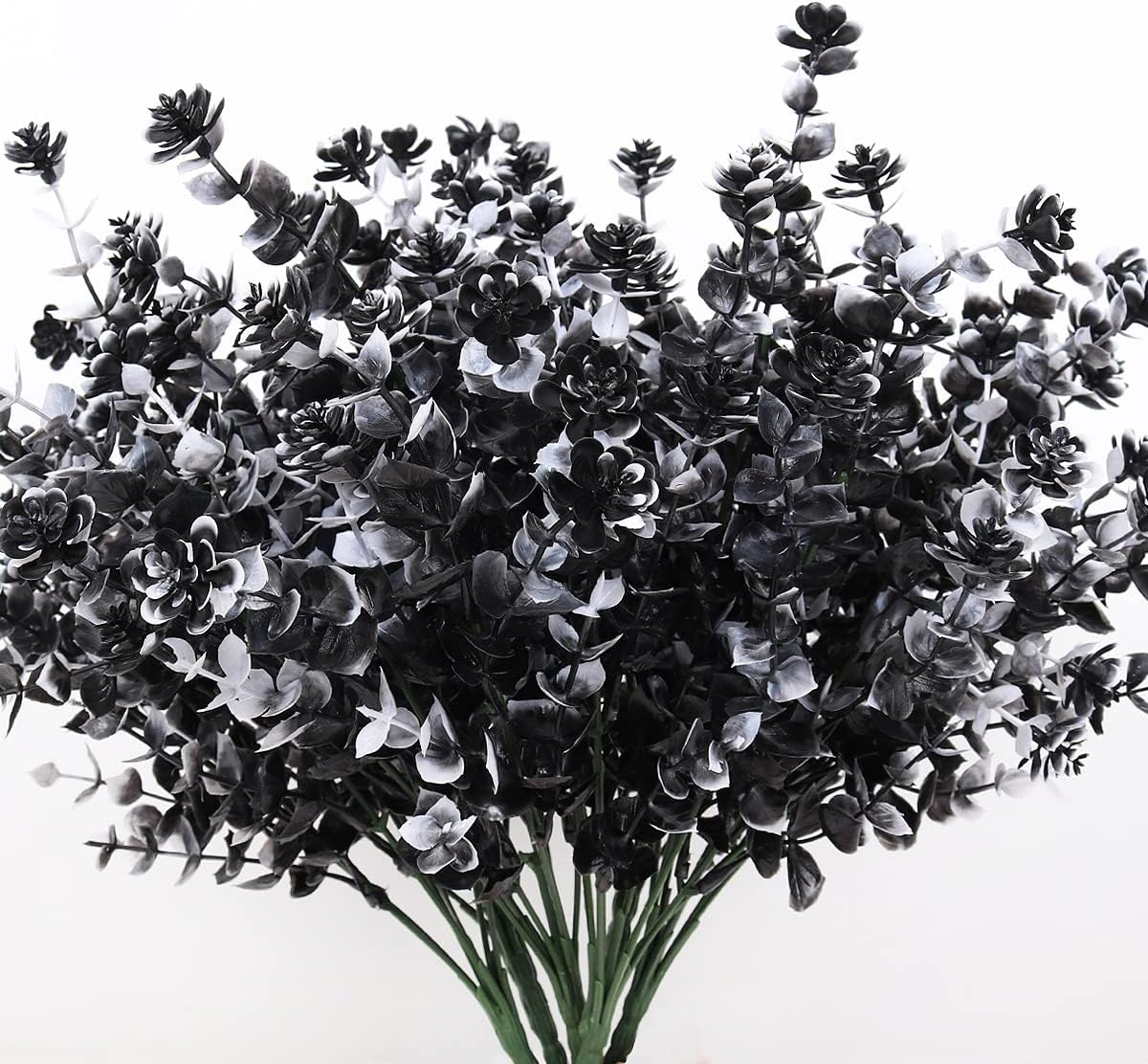 Black Artificial Flowers, Fake Outdoor UV Resistant Plants Faux Plastic Greenery Shrubs Indoor Outside Hanging Planter Home Kitchen Office Wedding, Garden Decor (White+Black)