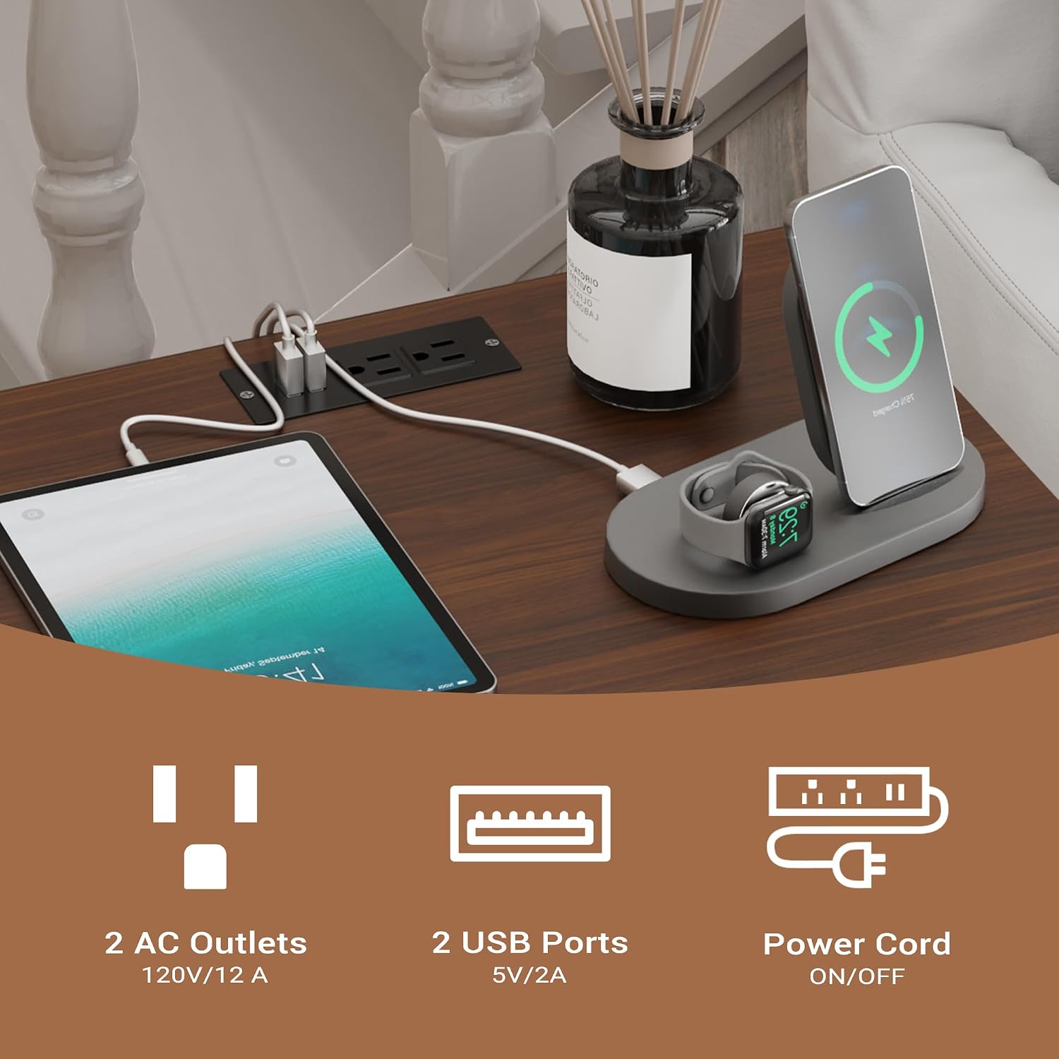 Furnify Nightstand with Charging Station, Night Stand Set of 2, Black | Farmhouse Rustic Night Stand with USB Ports & Open Storage Shelf, Modern Bedside Table with Door, Small End Table for Bedroom