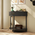 Entryway Table, Artisan-Crafted Half Moon Fluted Console Tables with 2 Rattan Storage,Small Half Circle Tables for Hallway, Narrow Round Accent Decort Table for Living Room (Dark Gray)