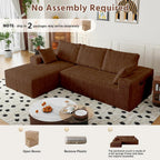 108" Brown Modular Sectional Cloud Couch for Living Room Deep Seat L Shapes Couch with Oversized Chaise Lounge, Comfy Memory Foam Flannel Fabric Sofa for Bedroom Apartment
