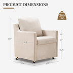 Modern Dining Chair, Linen Upholstered Dining Chairs with Back Pillow and 4 Casters, Accent Armchair for Reading Room Living Room Bedroom (Beige-1 Seat)