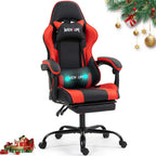 Gaming Chair with Footrest for Adults, PU Leather Massage Racing Video Game Chair w/Lumbar Support for Men Women, Ergonomic Computer Gamer Chair for Home Office, Height Adjustable, Red