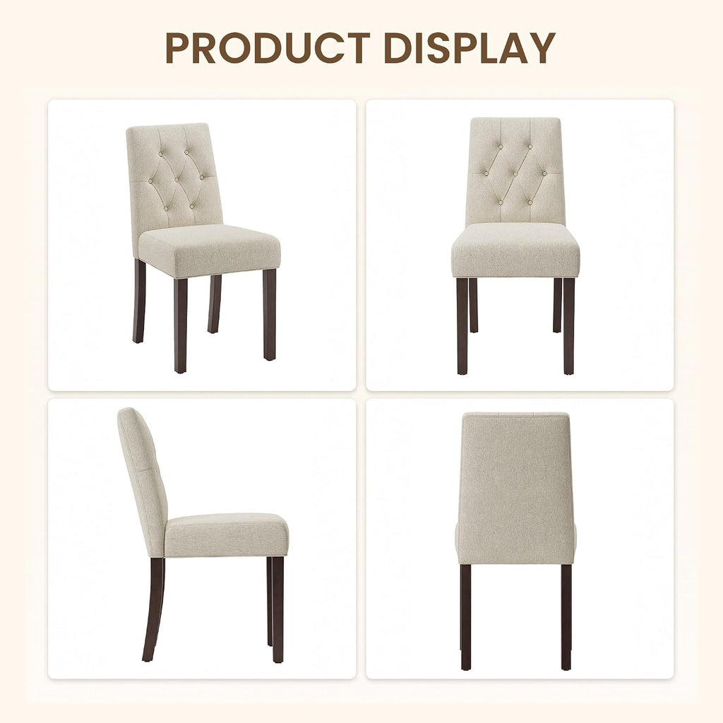 Dining Chairs Set of 2, Parsons Chairs for Small Spaces, Light Beige | Modern Dining Room Chairs with Solid Wooden Legs, Fabric Upholstered Kitchen Chairs for Restaurant & Cafe