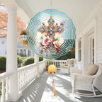 Cross Flower Wind Spinner, Metal Wind Spinners Outdoor/Indoor, God Cross Hanging Garden Decor for Outside, Stainless Wind Spinners for Yard and Garden 10 inch 3D (25.76X25 CM)
