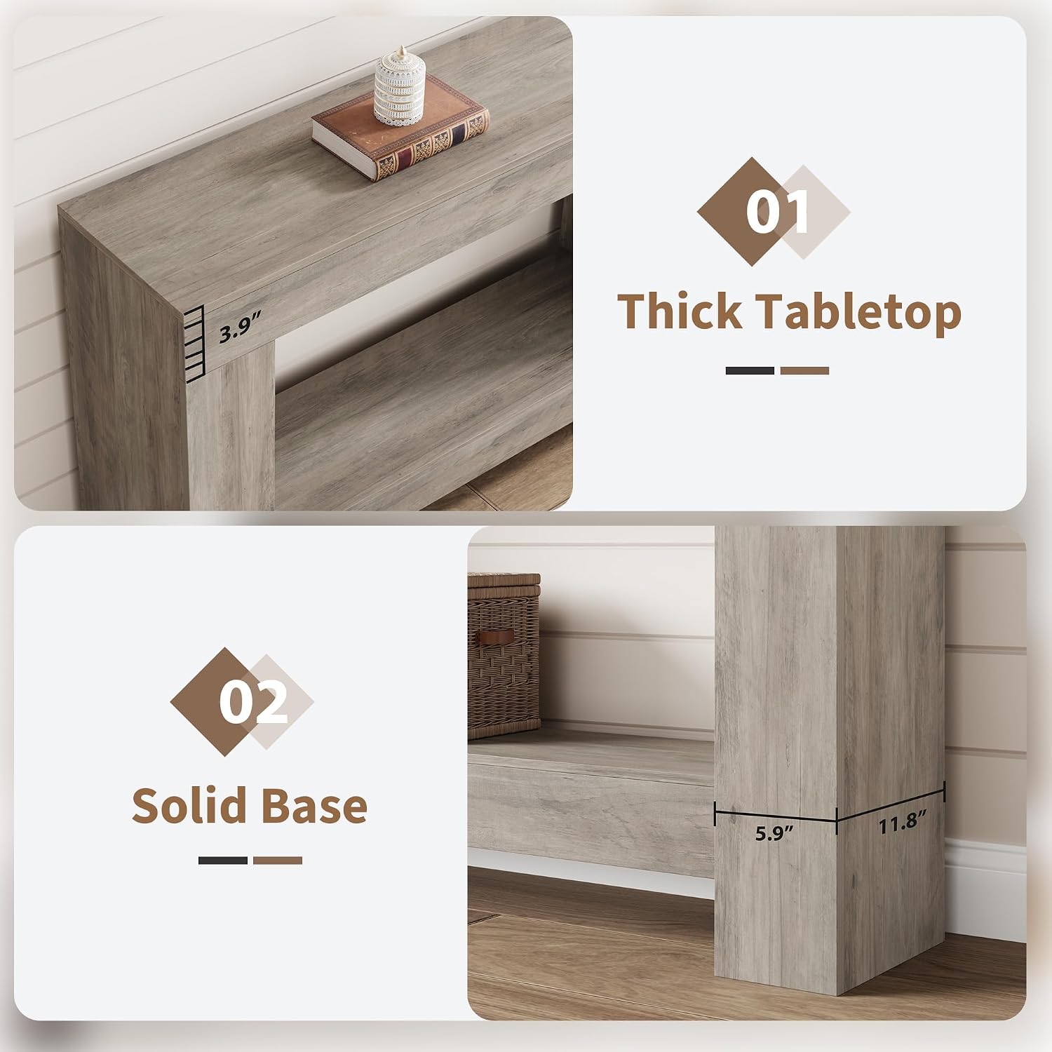 Garvee 47" Farmhouse 2-Tier Console Table for Entryway, Grey | Sofa Table with Storage, Sturdy U-Shaped Base, Long Entryway Table for Living Room, Easy Assembly