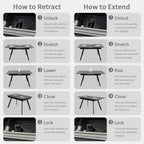 Extendable Dining Table 47-59 Inch - Space-Saving Slide-Out Design, Black Lava MDF Top for 4-8 People, Perfect for Dining Room, Apartment & Home Office