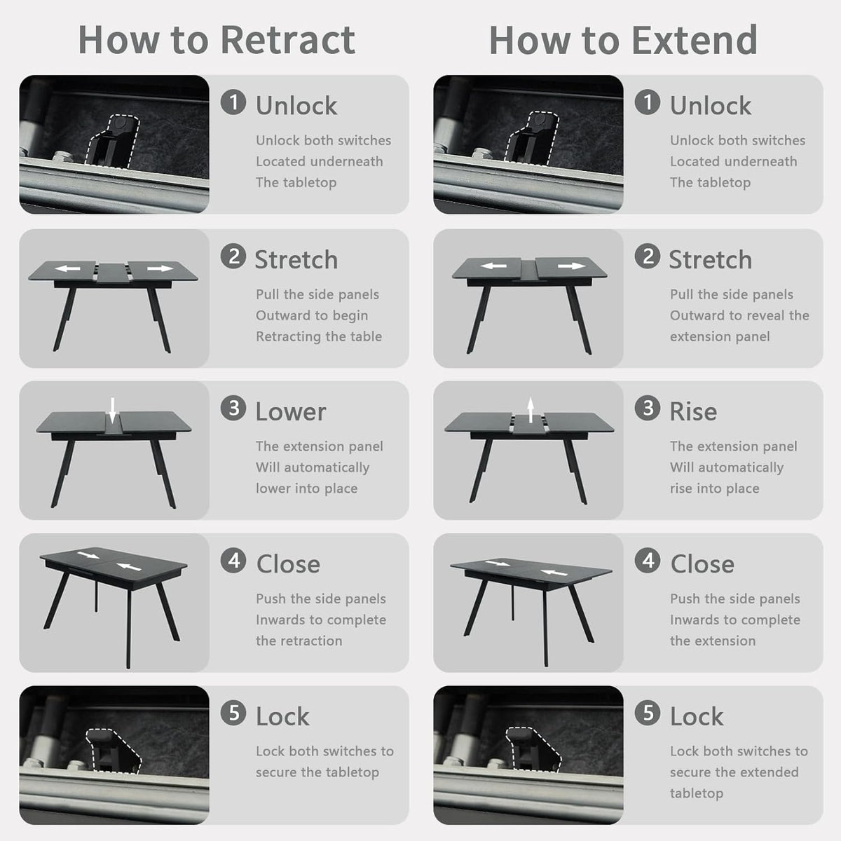 Extendable Dining Table 47-59 Inch - Space-Saving Slide-Out Design, Black Lava MDF Top for 4-8 People, Perfect for Dining Room, Apartment & Home Office