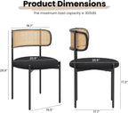 Farini Dining Chairs Set of 4,Mid-Century Modern Kitchen Chair Rattan Backrest Round Upholstered Sherpa Dining Chairs with Metal Legs,Black