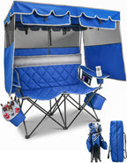 HOPERAN Double Camping Chair with Canopy, Heavy Duty 660lbs Double Beach Chair with Umbrella, Cooler & Cup Holder, Oversized Folding loveseat with Shade for Outside Sports, Beach, Lawn, Fishing