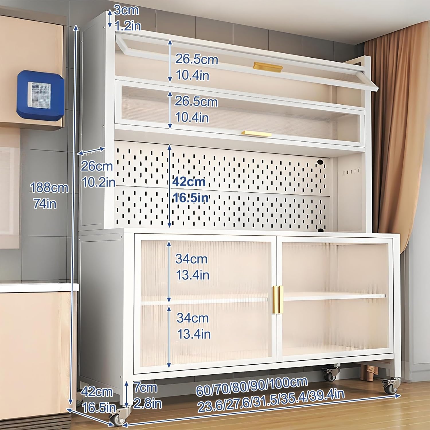 Kitchen Storage Cabinet with Adjustable Shelves, Freestanding Cupboard for Kitchen and Dining Room
