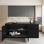 homary Kitchen Island with Storage & Wine Rack, 72" Modern Black Kitchen Cabinet with Wood Top, Large Fixed Island with 3 Drawers & 6 Adjustable Shelves, Without Bar Stools
