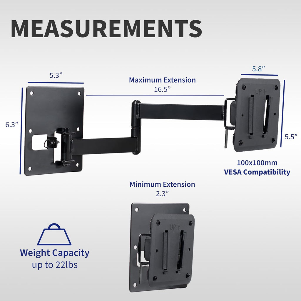 VIVO Black RV TV Mount with Arm for VESA 100x100mm, Mount-VWRV3 | Articulating Extension, Quick Disconnect Plastic Polymer Mount, Low Profile Wall Bracket for Camping Indoor Use, Holds 22 lbs