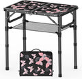 YihuiKo Small Camping Table, Vintage French Butterfly Pattern Folding Table | Adjustable Height, Lightweight Portable Folding Table, For Patio/Garden/Travel/Living Room, Carry Handle, Storage Net