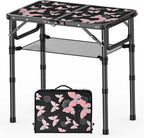 YihuiKo Small Camping Table, Vintage French Butterfly Pattern Folding Table | Adjustable Height, Lightweight Portable Folding Table, For Patio/Garden/Travel/Living Room, Carry Handle, Storage Net