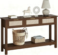 Luoxiao Console Table for Entryway with 3 Rattan Drawers Storage Open Shelf | Narrow Entry Table for Hallway, Foyer, Couch, Front Entrance, Anti-Tip, Easy to Assemble, 47 Inch, Walnut, Mid-Century Modern