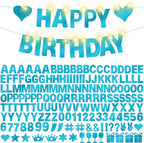 175Pcs DIY Glitter Customizable Banner Kit Happy Birthday Custom Letters Banner Happy New Year Personalized Banners Decor Christmas Baby Shower Birthday Party Decoration Supplies(Shiny Light Blue)