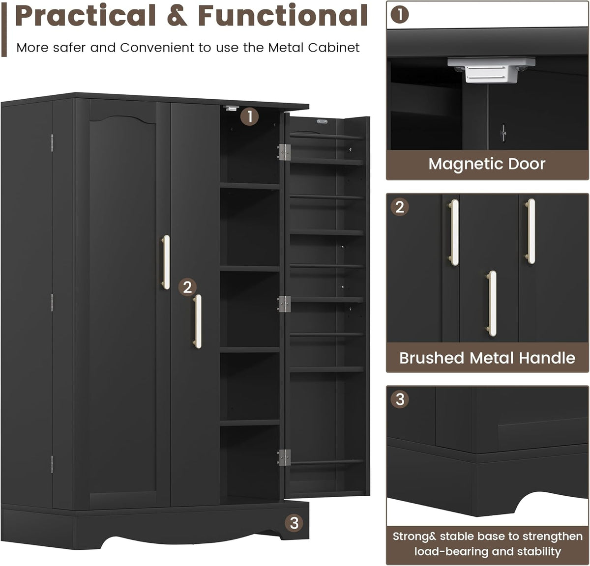 kepptory 47" Kitchen Pantry, Farmhouse Storage Cabinet with Barn Doors, Organizer, Pantry Cabinet with Lock Door and Adjustable Shelves, Rustic Wood Cupboard for Kitchen, Dining Room, Bathroom, Black