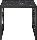 Polay 3pc Stylish Occasional Table Set Marble Print Tempered Glass Top | Features marble print tempered glass tops, metal base with lower shelf for storage. Ideal for modern living room, office