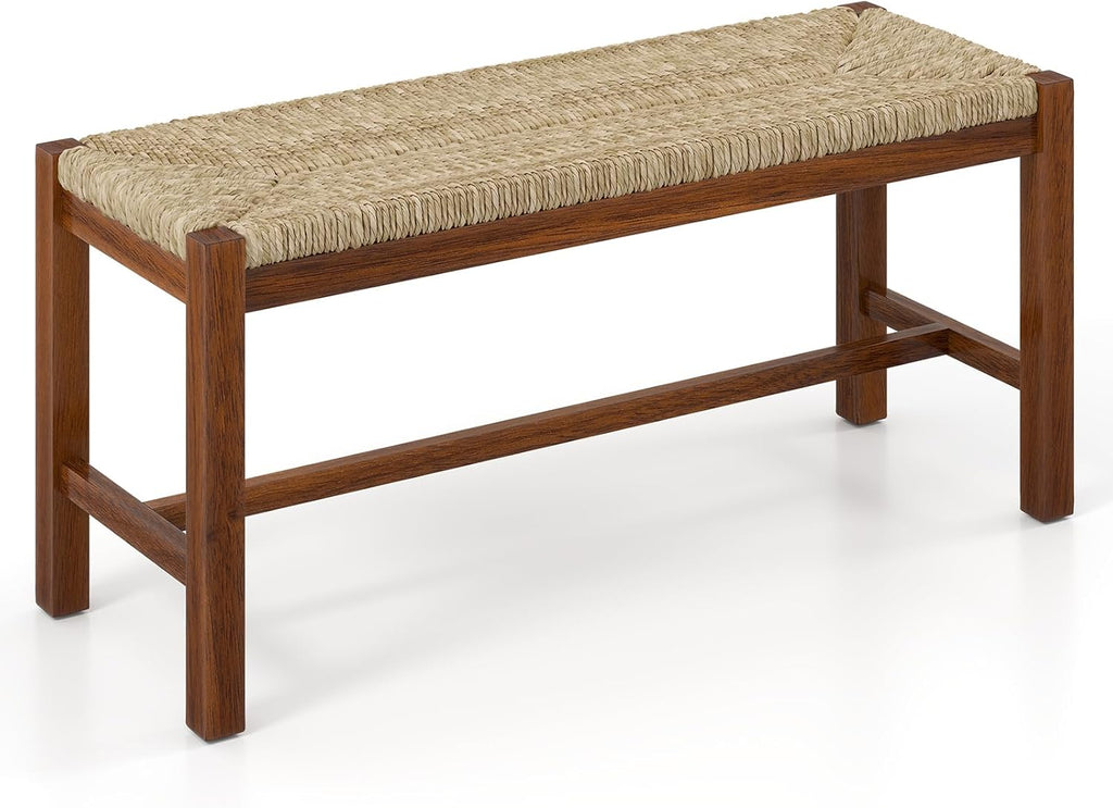 Giantex 40" Dining Bench with Woven Seagrass Woven Seat, Rubber Wood Legs, 350 Lbs Capacity, 40" x 14" x 18" Entryway Bench for End of Bed, Dining Room, Hallway, Living Room, Bedroom, Entry (1)