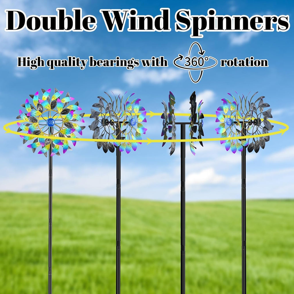 Metal Outdoor Wind Spinner, 2-Way Wind Sculpture Spinner with Metal Stake, Waterproof 360 Degrees Kinetic Windmill Art Decoration for Patio Garden Lawn (A- Colorful)