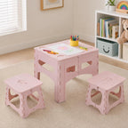 Kids Folding Table and 2 Chairs, Portable Plastic Activity Set, Light Pink | Rounded Corners, Easy Setup, Compact Storage, Lightweight Design for Crafts, Snacks, and Picnics