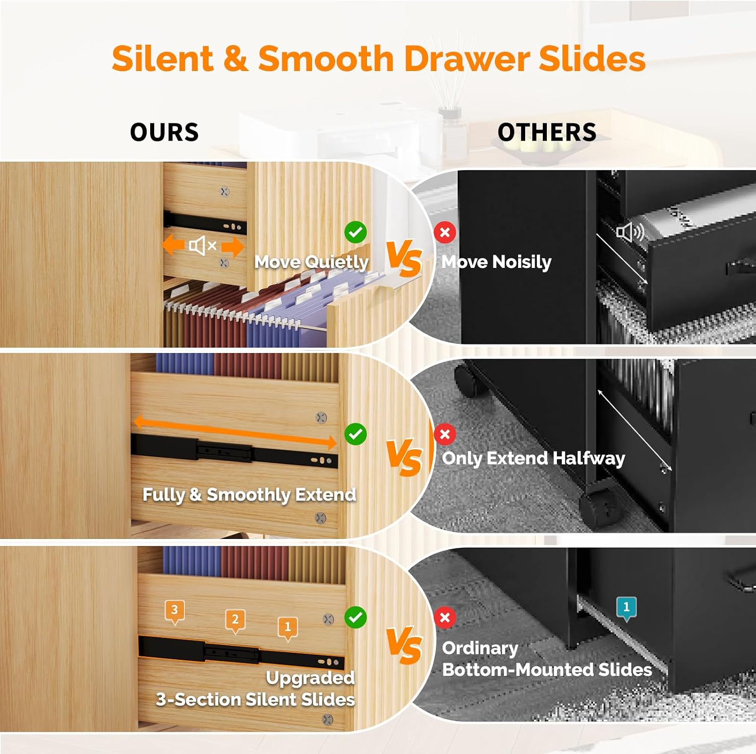 VINGLI Tall 2 Drawer File Cabinet with Adjustable Shelves, Home Office Filing Organizer for Letter Size File Folder Storage, Fluted Design, Wood Filing Cabinet with Socket, Printer Stand (Oak)