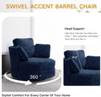 40.6''W Swivel Accent Barrel Chair, Chenille Upholstered Round Single Couch Sofa with 3 Pillows for Living Room, Apartment, Bedroom (Blue)