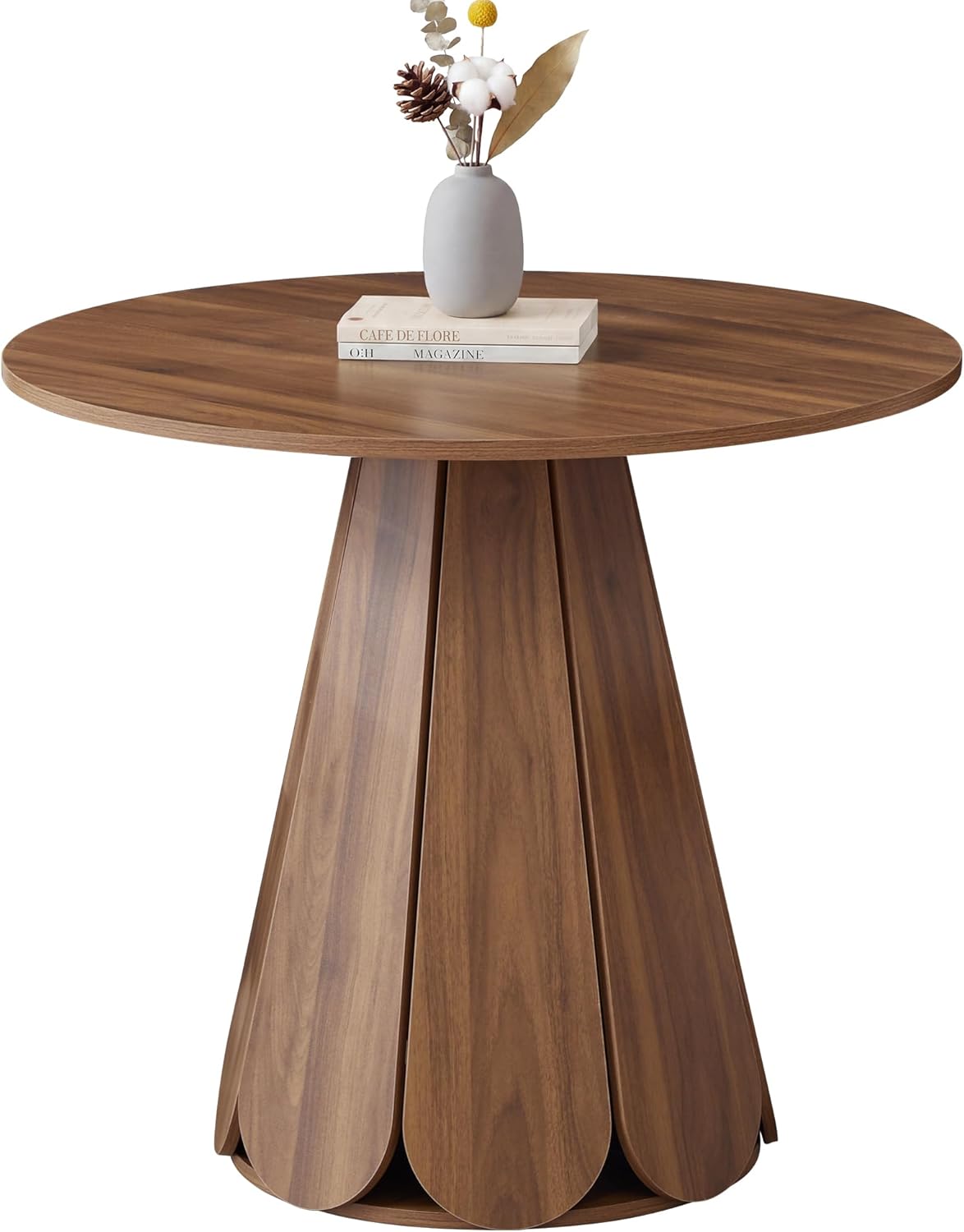 31.5" Round Dining Table for 2-4 People, Modern Small Kitchen & Dining Room Table with Pedestal Base, Space Saving Farmhouse Wood Table for Apartment & Small Spaces, Walnut