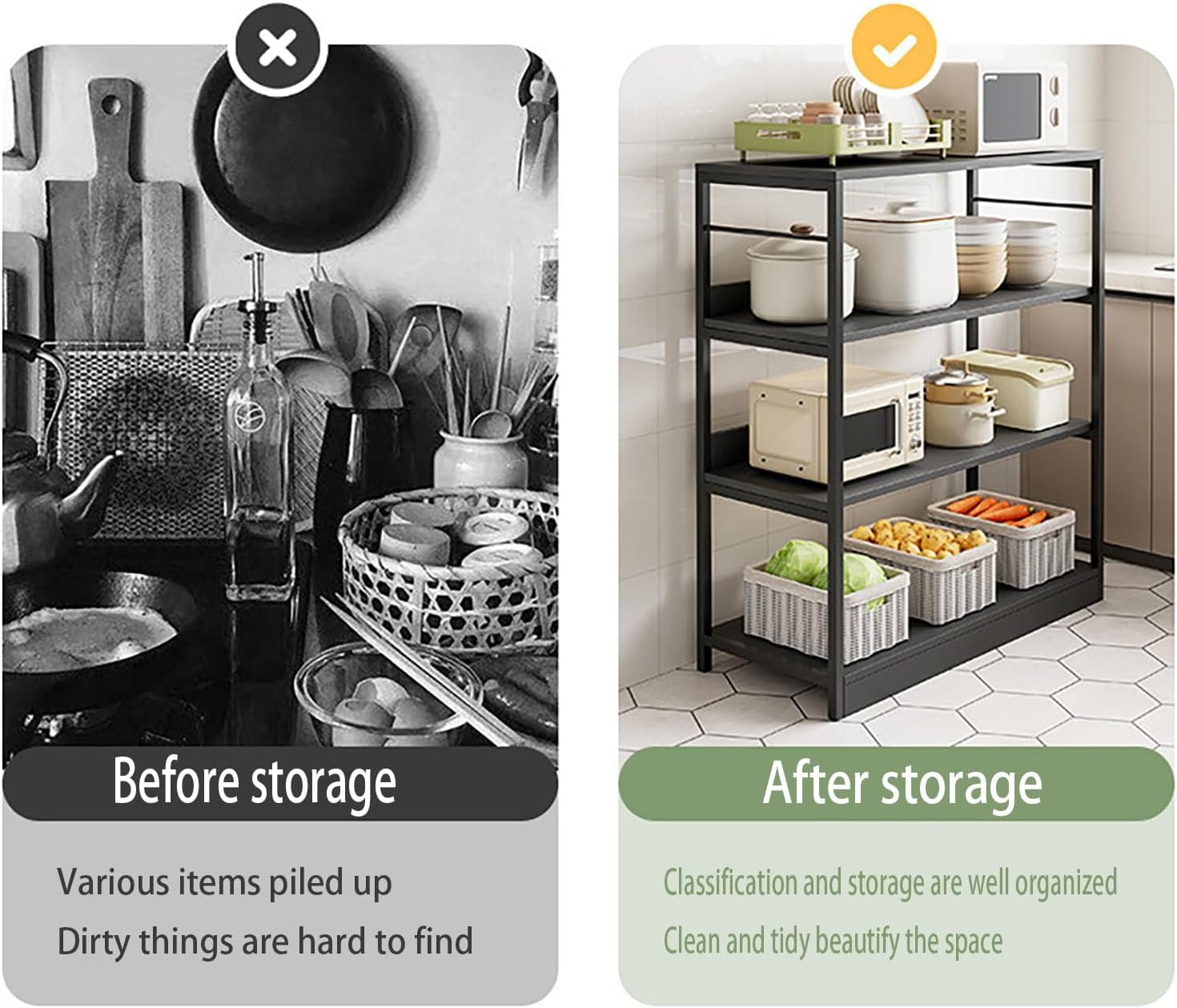 Kitchen Shelf, Floor-Standing Shelf, Shelf, Countertop Kitchen, Multi-Layer Large-Capacity Storage Rack, Multifunctional Pot Oven Microwave Rack 80 * 35 * 80cm Fourlayersofblack
