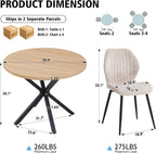 39" Round Dining Table Set for 4, Mid Century Kitchen Table with 4 Boucle Upholstered Dining Chairs for Apartment Living Room Space Saving