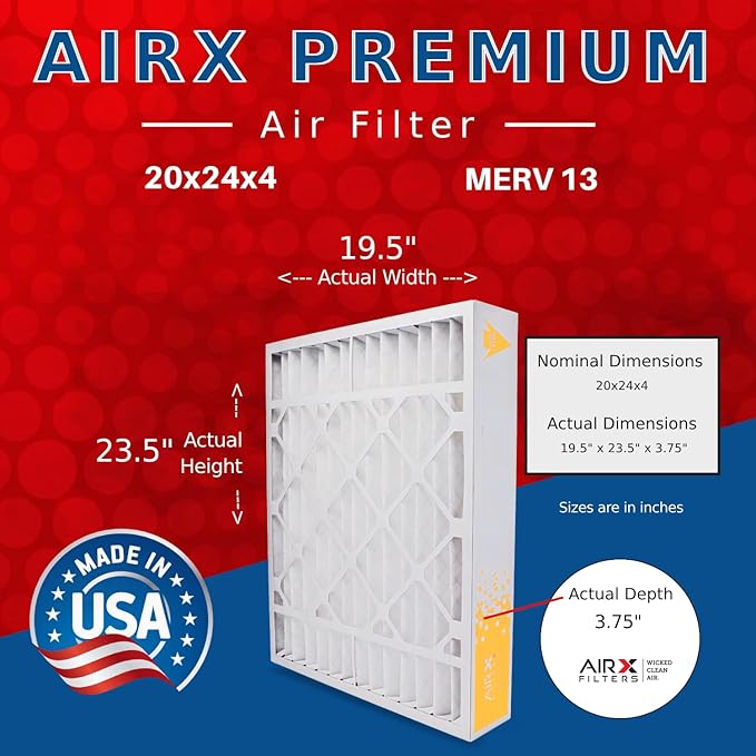 AIRX FILTERS WICKED CLEAN AIR. 20x24x4 Air Filter MERV 13 Electrostatic Pleated Air Conditioner Filter 6 Pack HVAC AC Furnace Filters