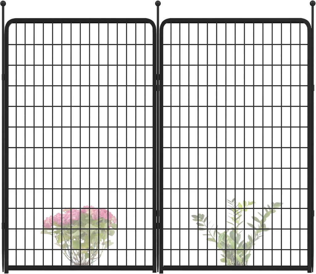 FXW Garden Fence Outdoor for The Yard – 50in(H) x 5.2ft(L) Heavy Duty Metal Animal Barrier for Dog and Rabbit, Decorative Dog Fence, 2 Panels, Black