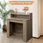 Rustic Wooden Extendable Dining Table with Storage, 20"-99" Modern Transformer Kitchen Table for 2-12, Oak Extendable Console Table with Extension Leaves Holder for Entryway Dining Room