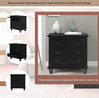 3-Drawer Storage Wood Cabinet, End Table Set of Two with Pull Out Tray As A Bedside Table, A Sofa Side Table, Or As A Decorative Piece for Living Room Or Study Room (Black-09)