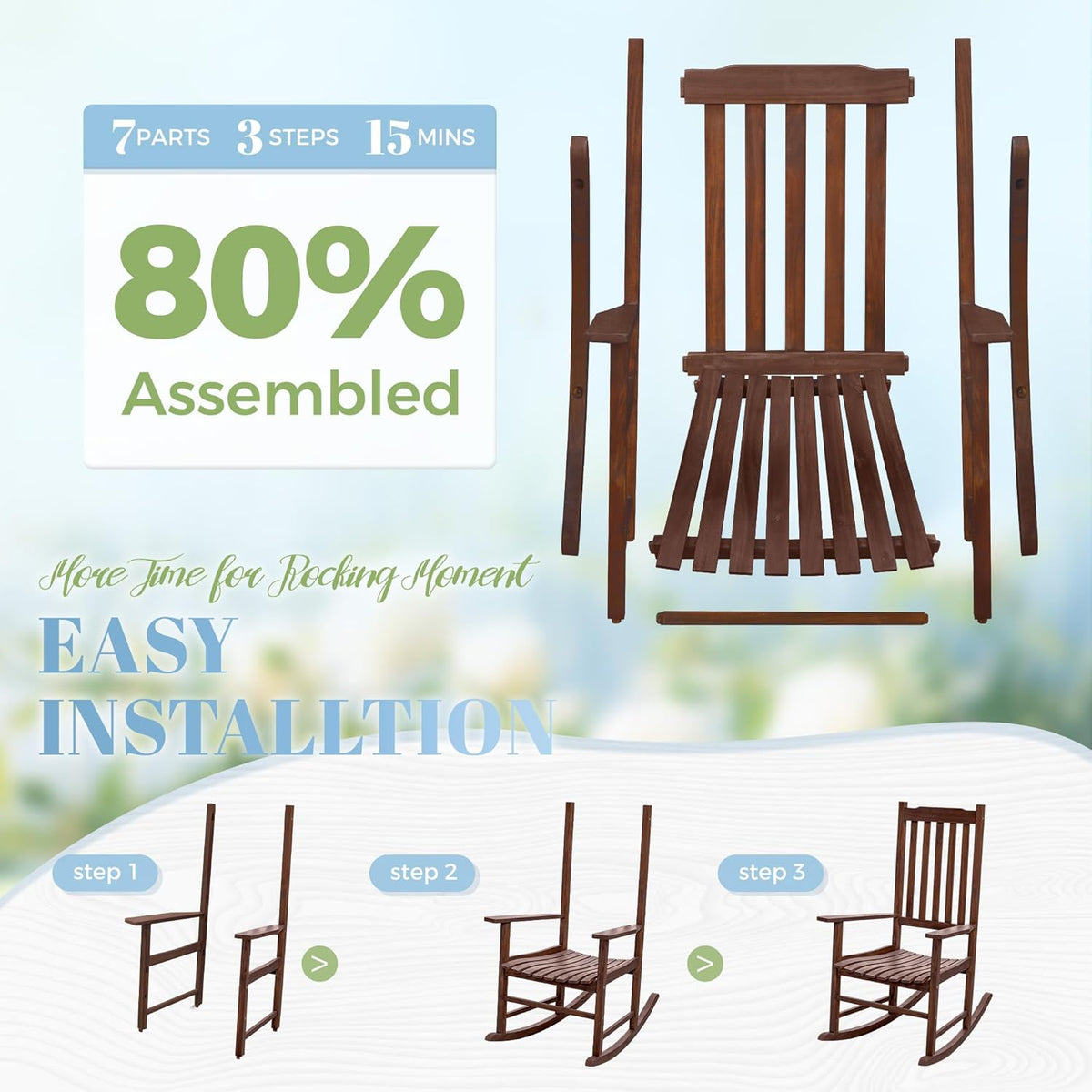 Flamaker Acacia Wood Outdoor Rocking Chairs Set of 2 (Brown) | High Back and Widen Armrest Rocking Chair Outdoor, Solid Rocking Chairs for Lawn, Garden, Backyard