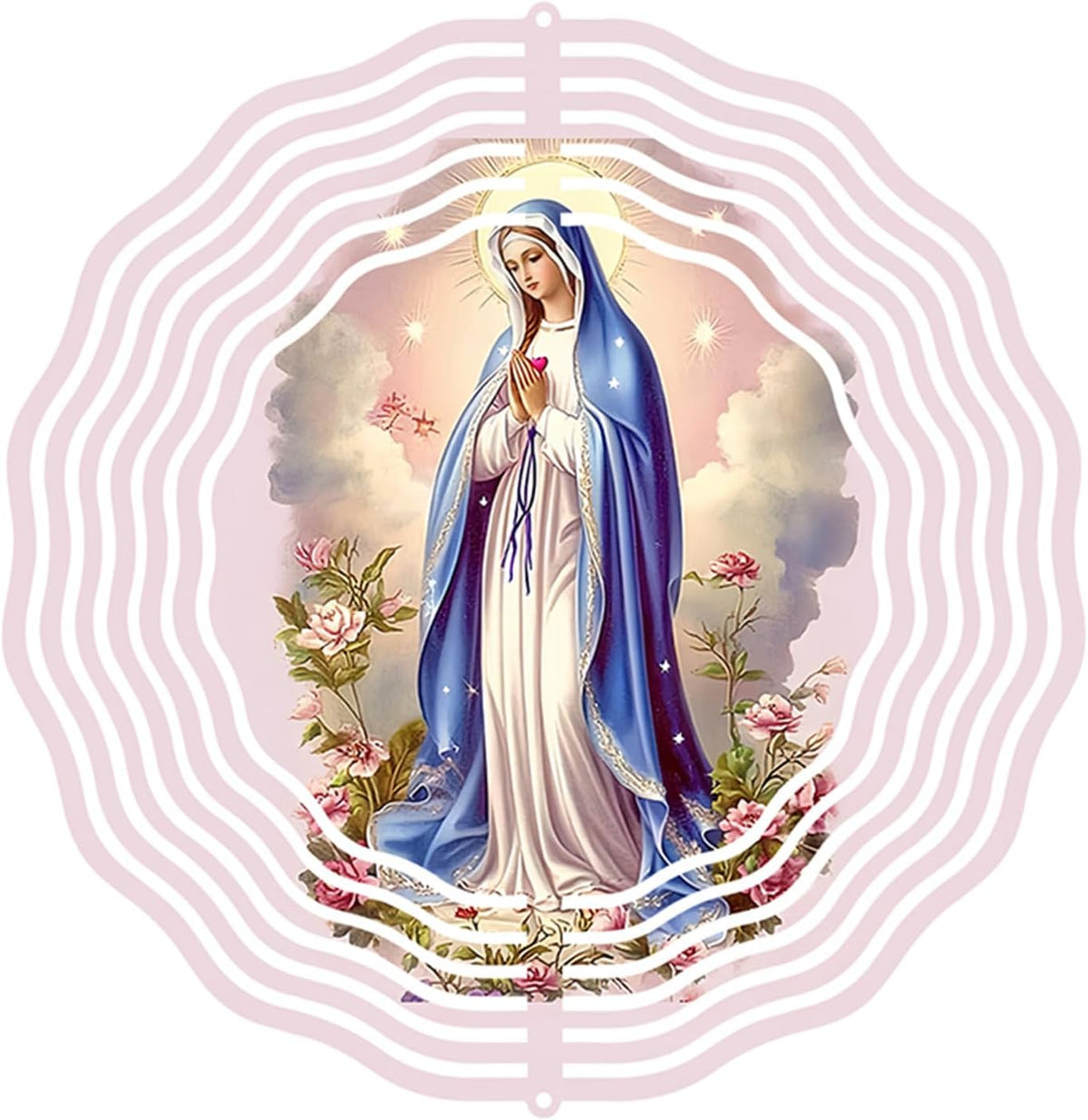 Virgin Mary Prayer Wind Spinner, Metal Wind Spinners Outdoor Indoor,Virgin Mary Hanging Garden Decor for Outside, Stainless Wind Spinners for Yard and Garden 10 inch 3D (25.76X25 CM)