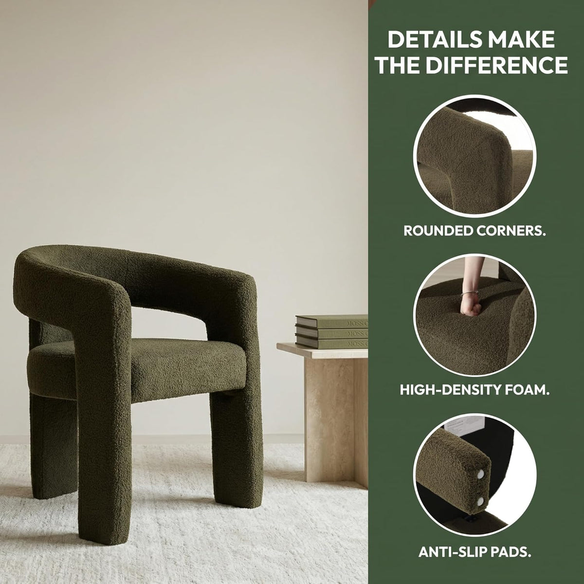 Hyfirm Modern Barrel Dining Chairs Set of 4, Comfy Sherpa Upholstered Accent Dining Room Chairs with Arms for Kitchen Living Room Bedroom Reception, Green