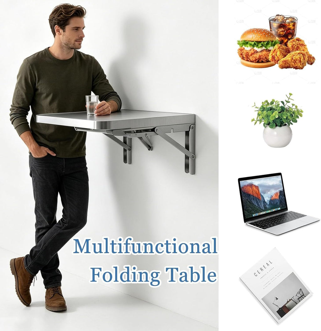 304 Stainless Steel Wall Mount Folding Table 16 20 24 28 32 36 40 43 47 51 59 71in Kitchen Storage Shelf Drop Down Heavy Duty Foldable Wall Mount Shelving for Kitchen Balcony(50x40cm/19.7x15.7in)