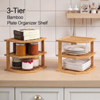 VERTORGAN 3 Tier Bamboo Corner Shelf(2 Pack),Plate Organizer,Dish Drying Rack,Kitchen Spice Rack for Countertop and Cabinet