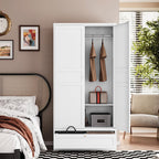Letaya Wardrobe Closet,72" H Clothing Metal Storage Cabinet with Storage Drawer Adjustable Shelves and Hanging Rod,Bedroom Armoire Cabinet Clothes Organizer (White)