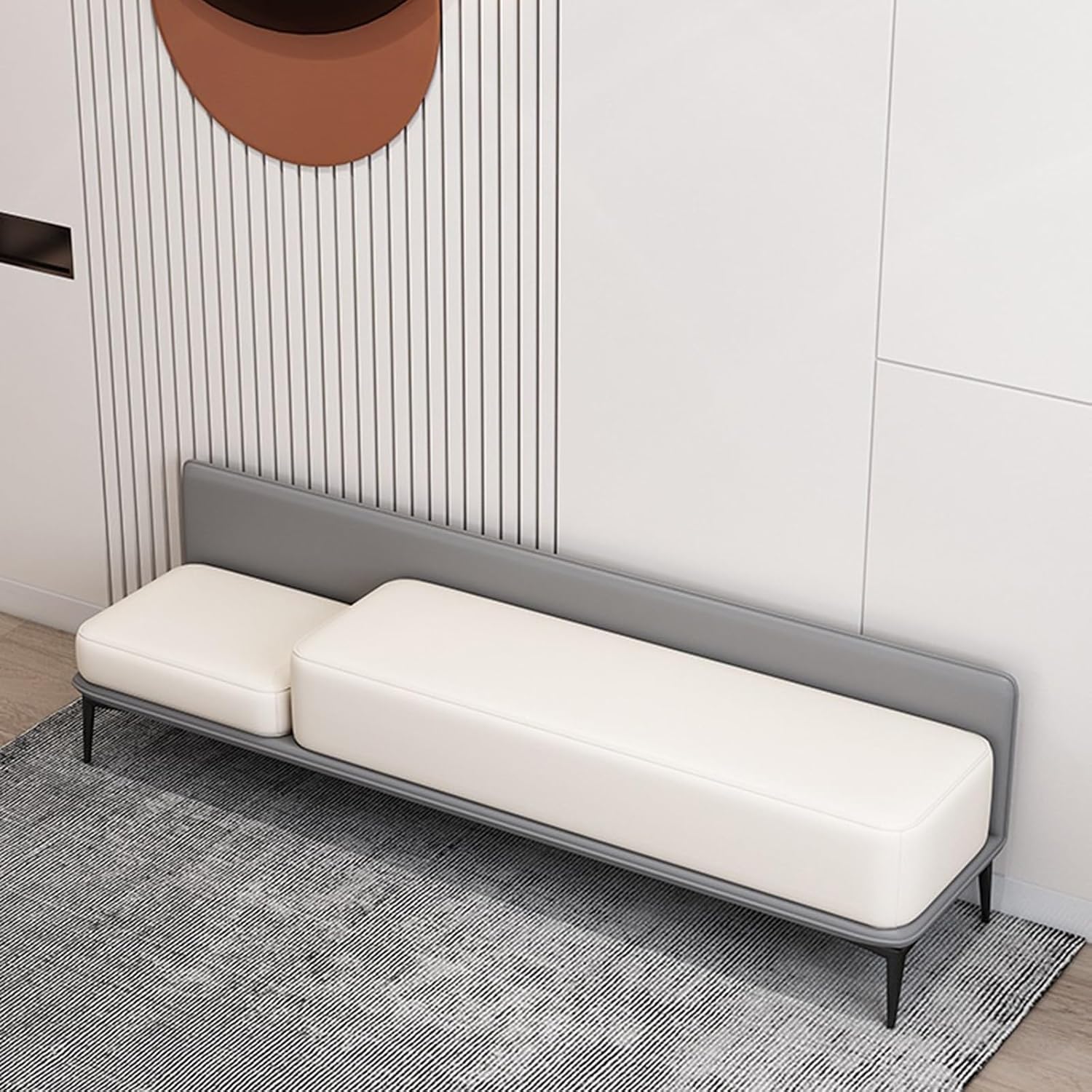Modern End of Bed Bench Foot of Entryway Storage Ottoman Leather Entryway(Gris,90 * 40 * 52cm)