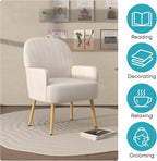 Velvet Accent Chair, Modern Upholstered Single Living Room Chairs with Tufted Back, Cozy Sofa Side Armchair with Metal Legs for Bedroom/Office/Reading Room, Beige