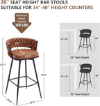 BV Counter Height Bar Stools Set of 4, 26 inch Seat Height Bar Stools, 180° Swivel Barstools with Woven Back and Footrest, Suede Fabric Counter Stools for Kitchen Island, Bar Pub