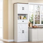 Bigbiglife Farmhouse Kitchen Pantry Cabinet, 67" Tall Kitchen Storage Cabinet, Kitchen Hutch with Microwave Stand & Barn Doors and Drawers for Dining Room, Living Room, Study