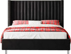 Jocisland Queen Size Bed Frame Velvet Upholstered Wingback Headboard, Black