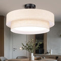 Hamilyeah 20 Inch Semi Flush Mount Round Ceiling Light Fixture, 48W LED With Fabric Shade, Dimmable Drum Double Layer 5CCT for Living Room, Office