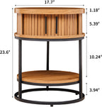 Turtle&Myrtle Small Round Side Table with Storage, 2-Tier Wooden End Table with Sliding Door and Shelf, Mid-Century Circle Nightstand for Living Room, Bedroom, Walnut, 2PC