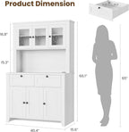 Garvee 66" Tall Pantry Cabinet with LED Lights & Charging Station, Kitchen Pantry Storage Cabinet Kitchen Hutch Coffee Bar with Adjustable Shelves for Dining Room, Living Room