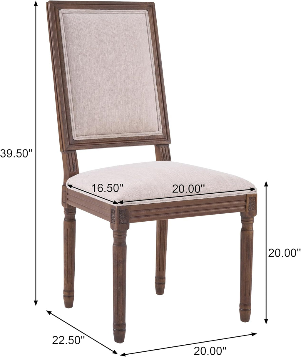 Christopher Knight Home Regina French Country Dining Chairs Set of 2, Wooden Dining Room Chair, High Back Kitchen Side Chair, Fabric Upholstered Armless Extra Seat, Beige+Walnut