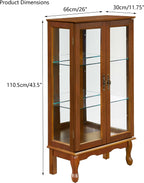 Lighted Curio Cabinet, Modern Floor Standing Glass Curio Cabinet Display Case Cabinet with Adjustable Shelves, Mirrored Back Panel and Tempered Glass Doors for Home/Office (Oak)